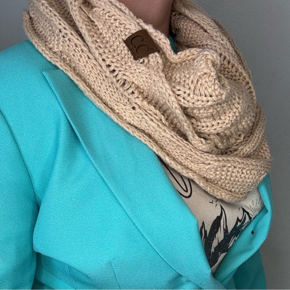 C.C Accessories - C.C Unisex Soft Stretch Chunky Cable Knit Infinity‎ Loop Scarf Tan GirlieGirl